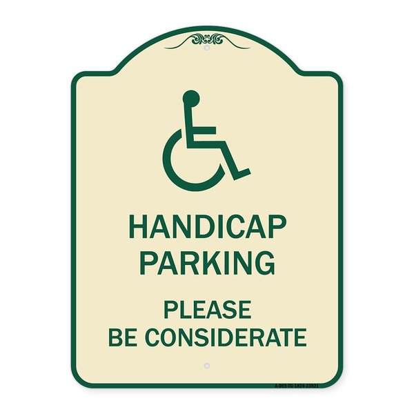 Signmission Handicap Parking Please Considerate Heavy-Gauge Aluminum Sign, 24" x 18", TG-1824-23921 A-DES-TG-1824-23921